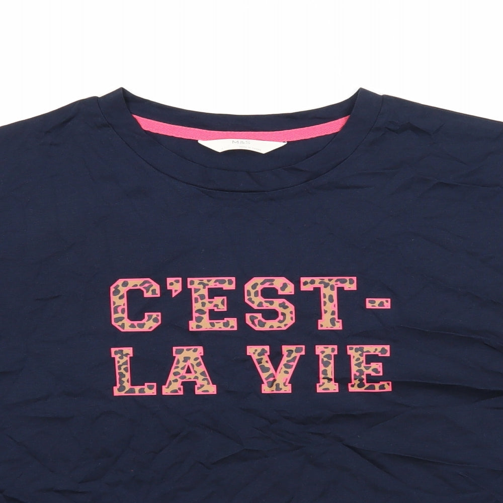 Marks and Spencer Womens Blue Cotton Basic T-Shirt Size L Round Neck - C'est La Vie