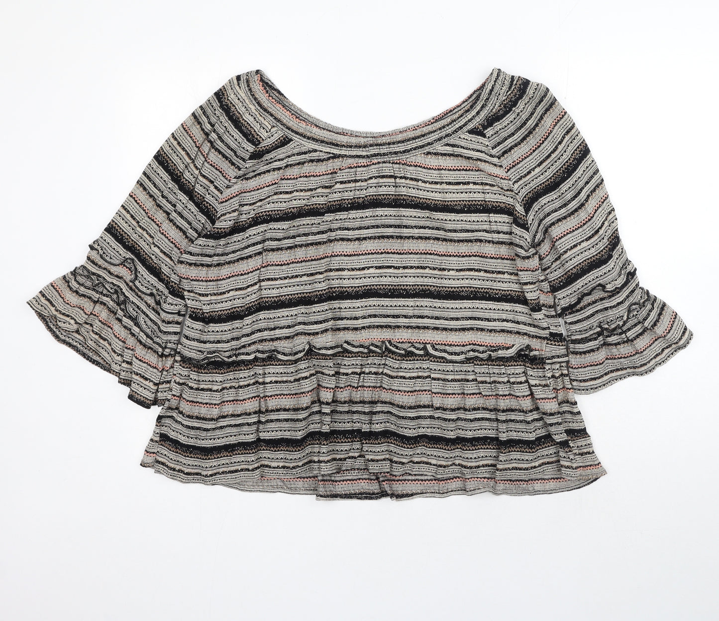 Lotties Womens Grey Striped Viscose Basic Blouse Size 16 Round Neck