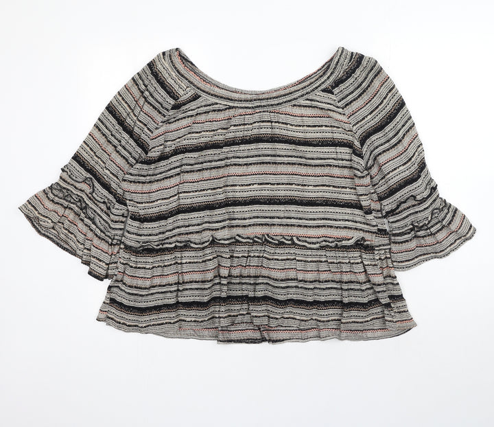 Lotties Womens Grey Striped Viscose Basic Blouse Size 16 Round Neck