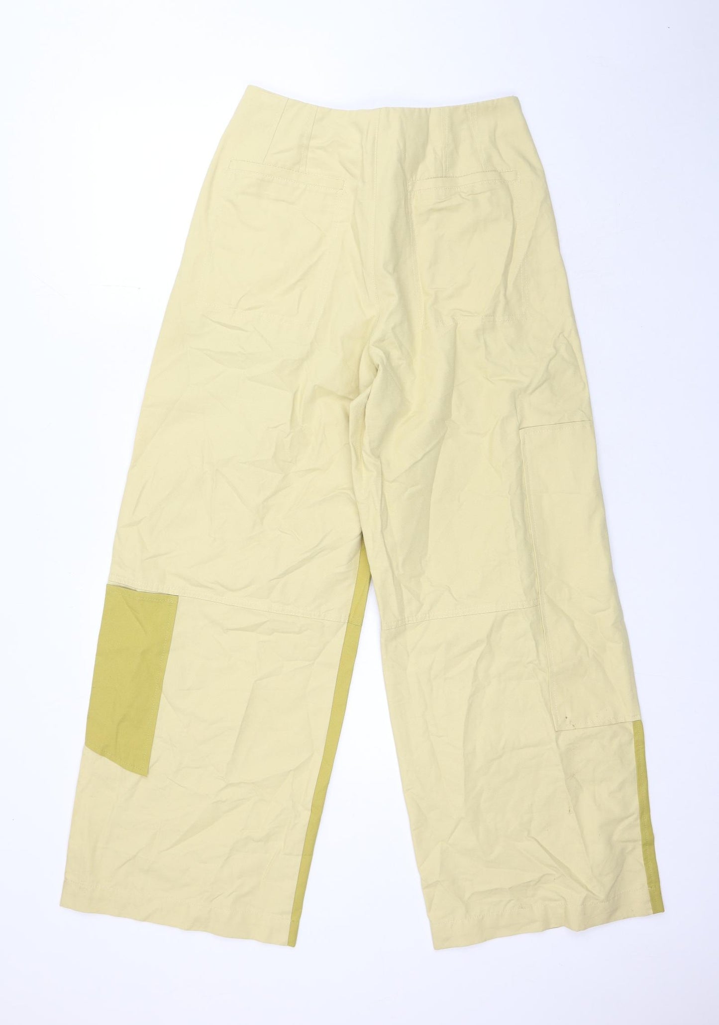 Zara Womens Yellow Cotton Cargo Trousers Size S Regular Zip