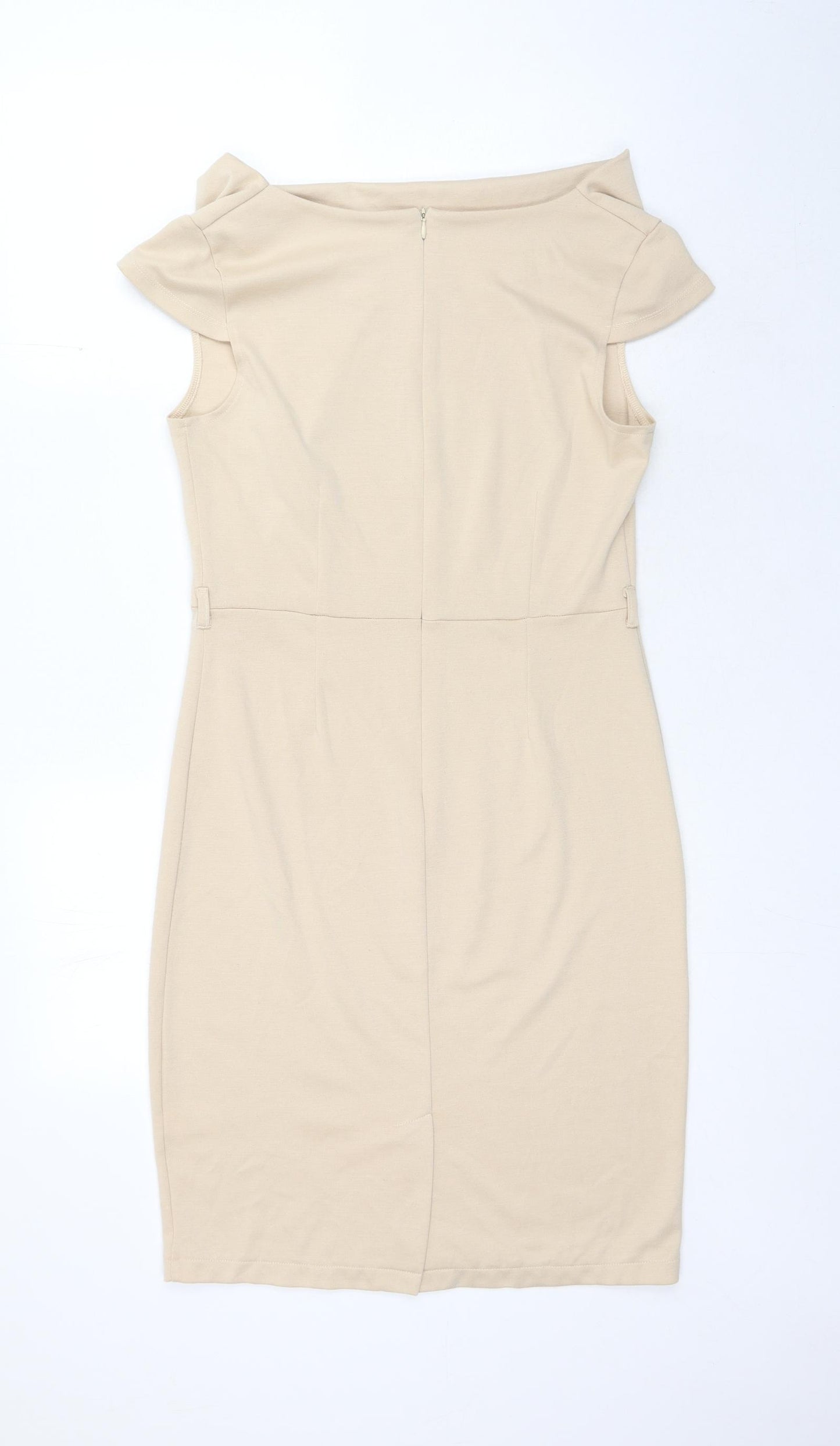 NEXT Womens Beige Polyester Bodycon Size 12 Off the Shoulder Zip