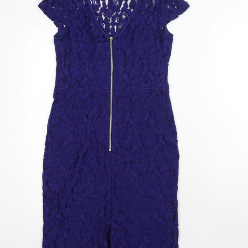 Dorothy Perkins Womens Blue Floral Polyester A-Line Size 10 Round Neck Zip
