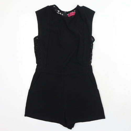 Boohoo Womens Black Polyester Playsuit One-Piece Size 6 Zip - Lace Detail