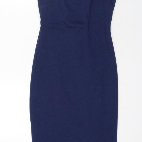Little Mistress Womens Blue Cotton Bodycon Size 10 Round Neck Zip