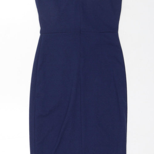Little Mistress Womens Blue Cotton Bodycon Size 10 Round Neck Zip