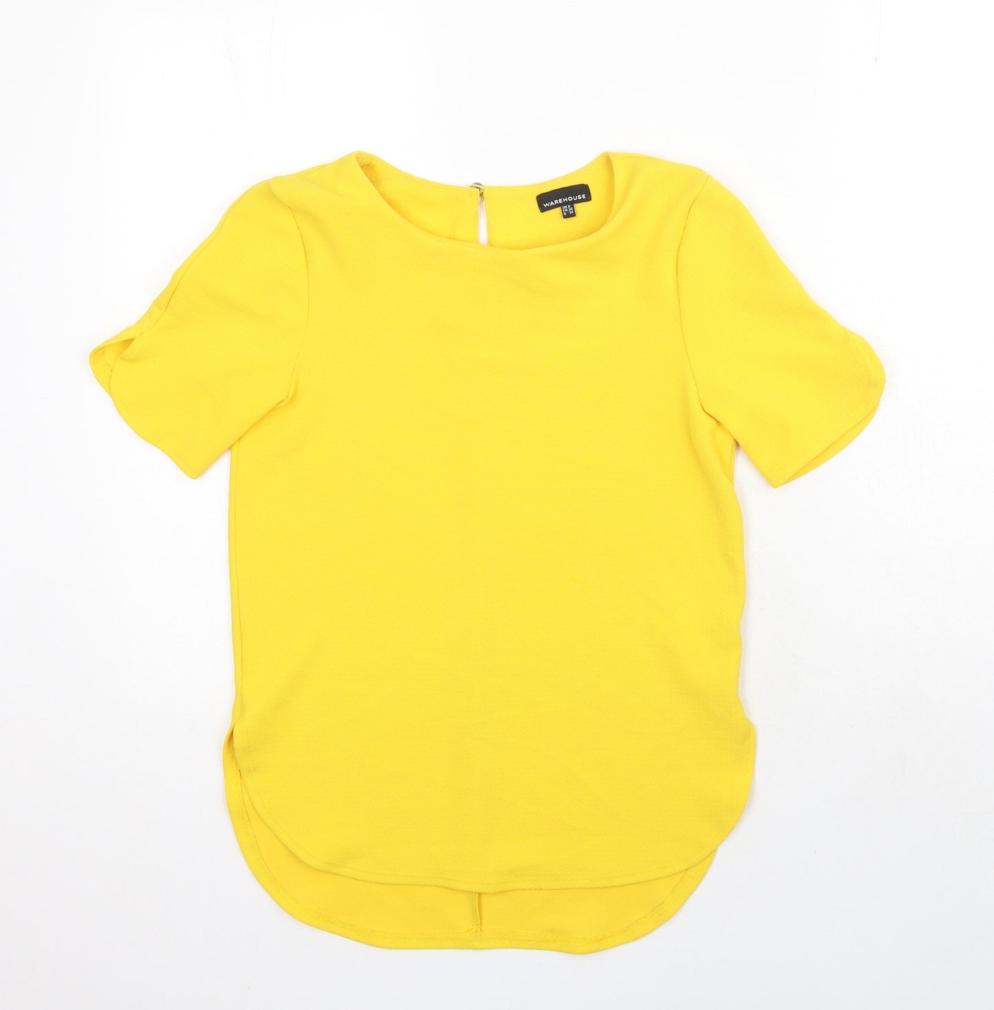 Warehouse Womens Yellow Polyester Basic Blouse Size 8 Round Neck