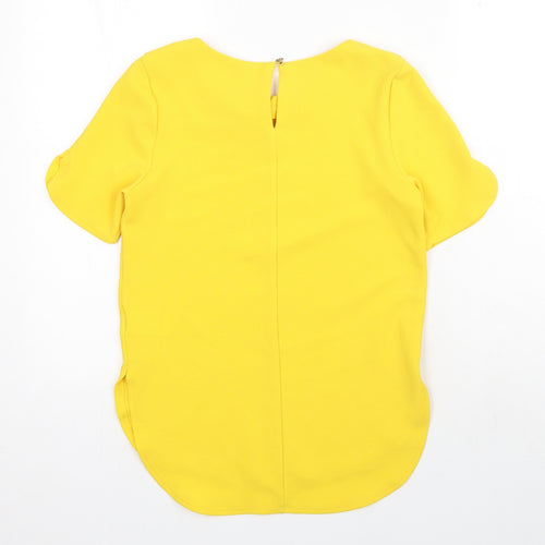 Warehouse Womens Yellow Polyester Basic Blouse Size 8 Round Neck