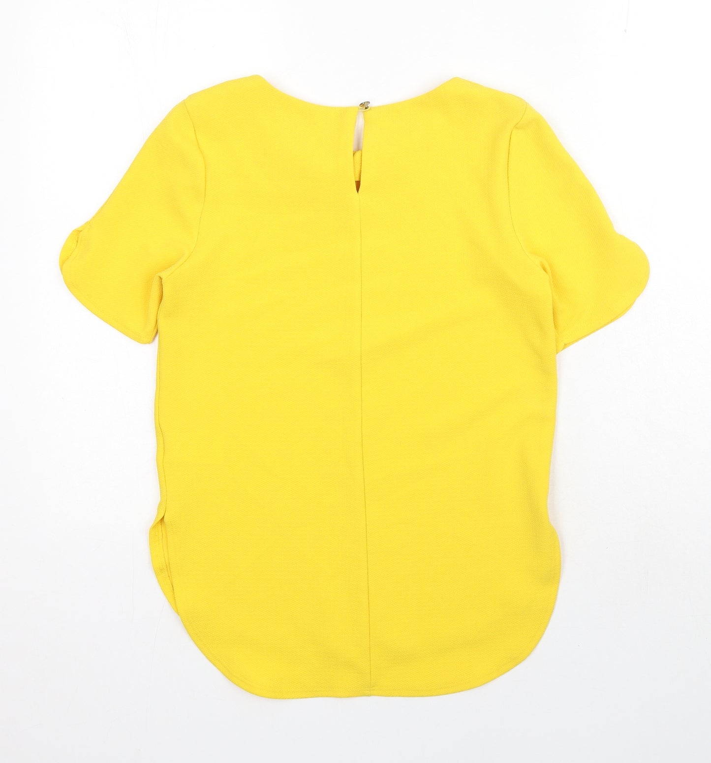 Warehouse Womens Yellow Polyester Basic Blouse Size 8 Round Neck