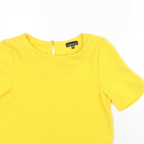 Warehouse Womens Yellow Polyester Basic Blouse Size 8 Round Neck