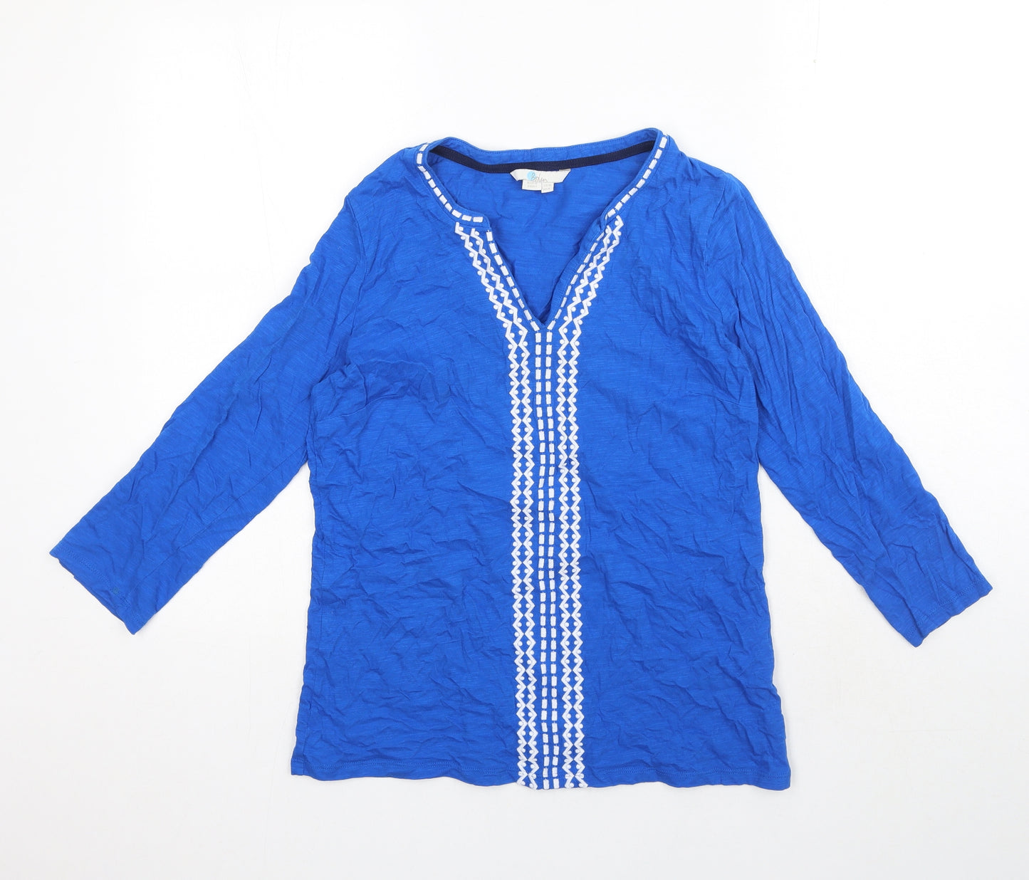 Boden Womens Blue Polyester Basic Blouse Size 10 V-Neck