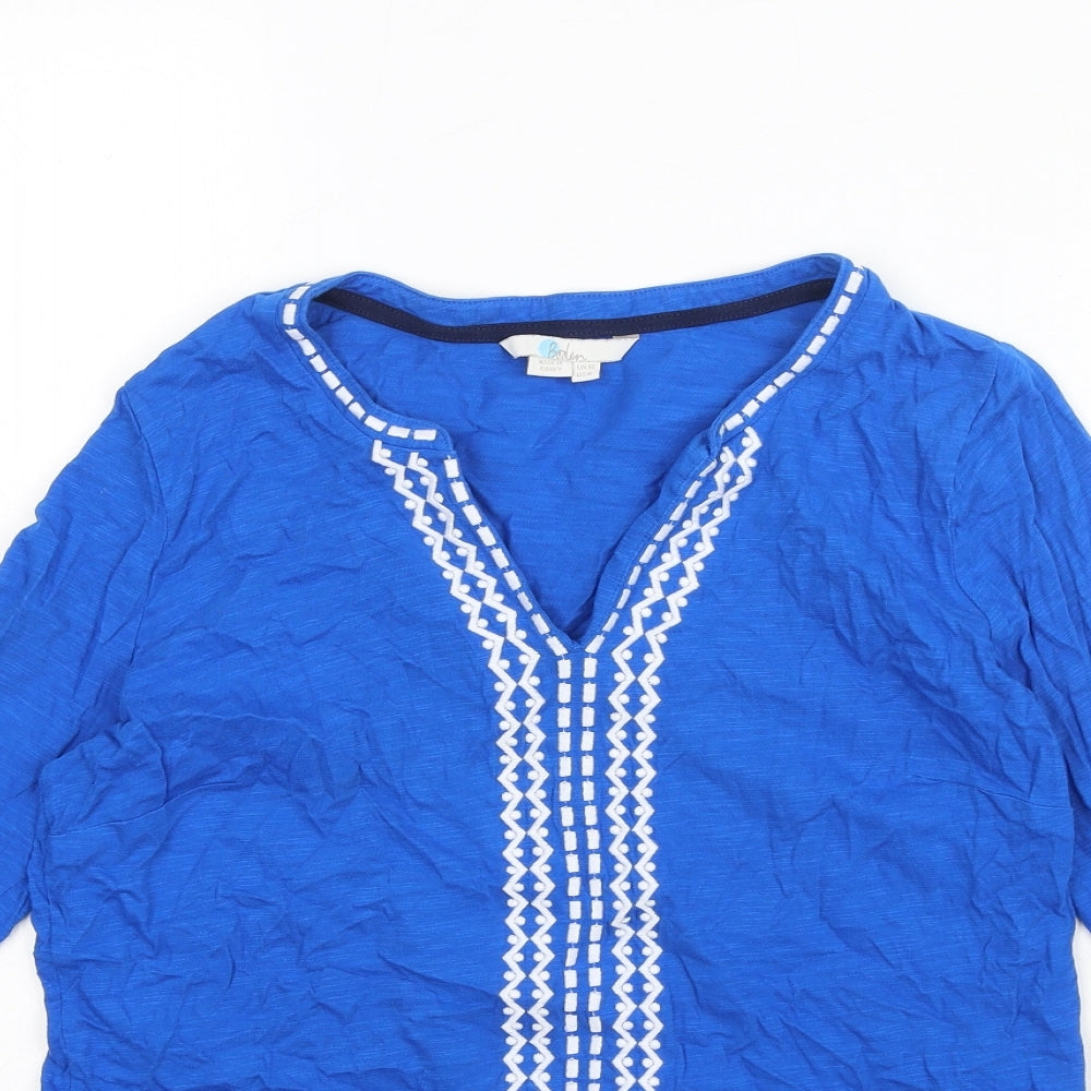 Boden Womens Blue Polyester Basic Blouse Size 10 V-Neck