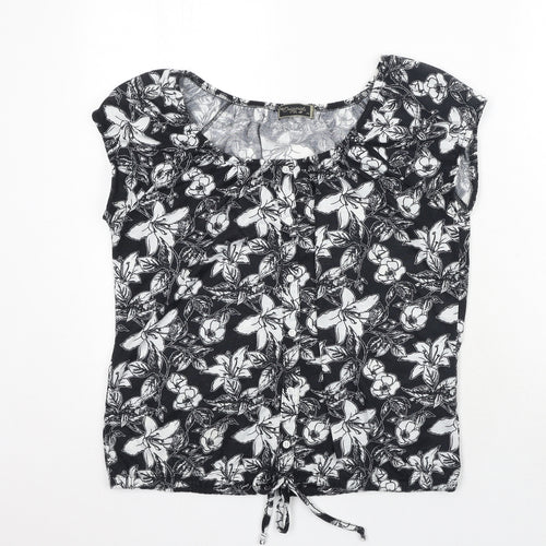 Originals Womens Black Floral Polyester Basic Blouse Size 14 Round Neck