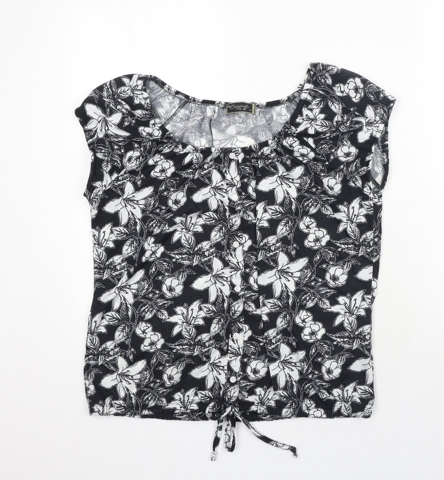 Originals Womens Black Floral Polyester Basic Blouse Size 14 Round Neck