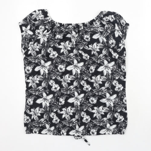 Originals Womens Black Floral Polyester Basic Blouse Size 14 Round Neck