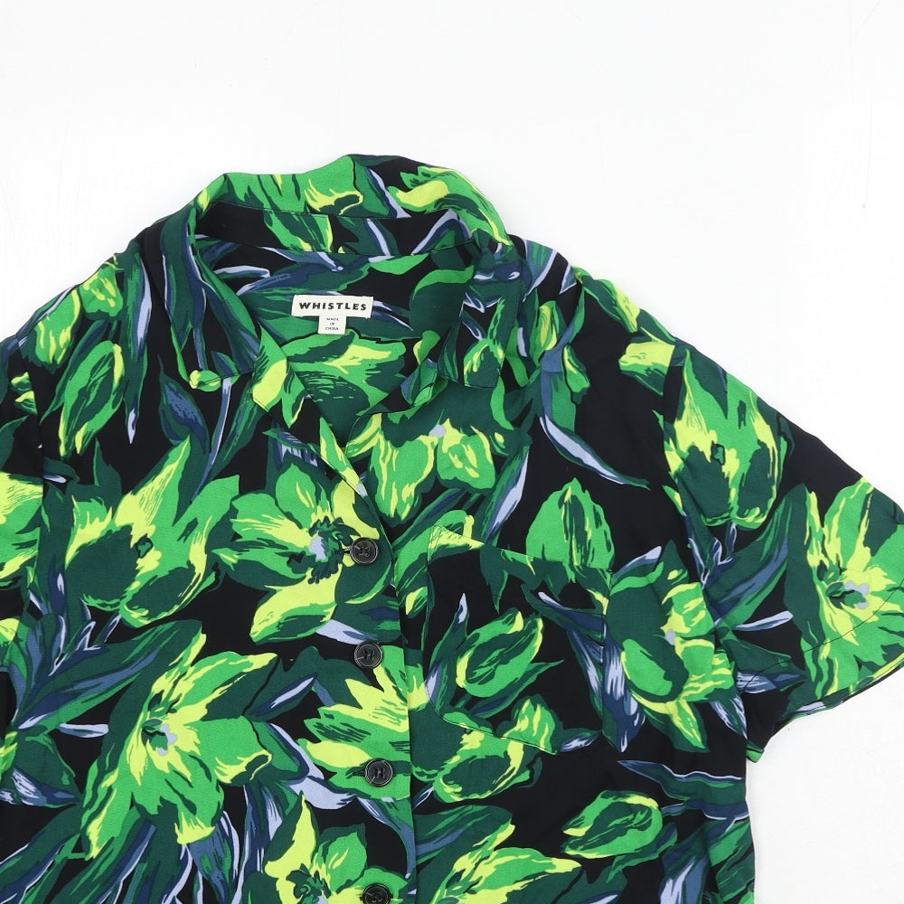 Whistles Womens Green Geometric Viscose Basic Blouse Size 14 Collared