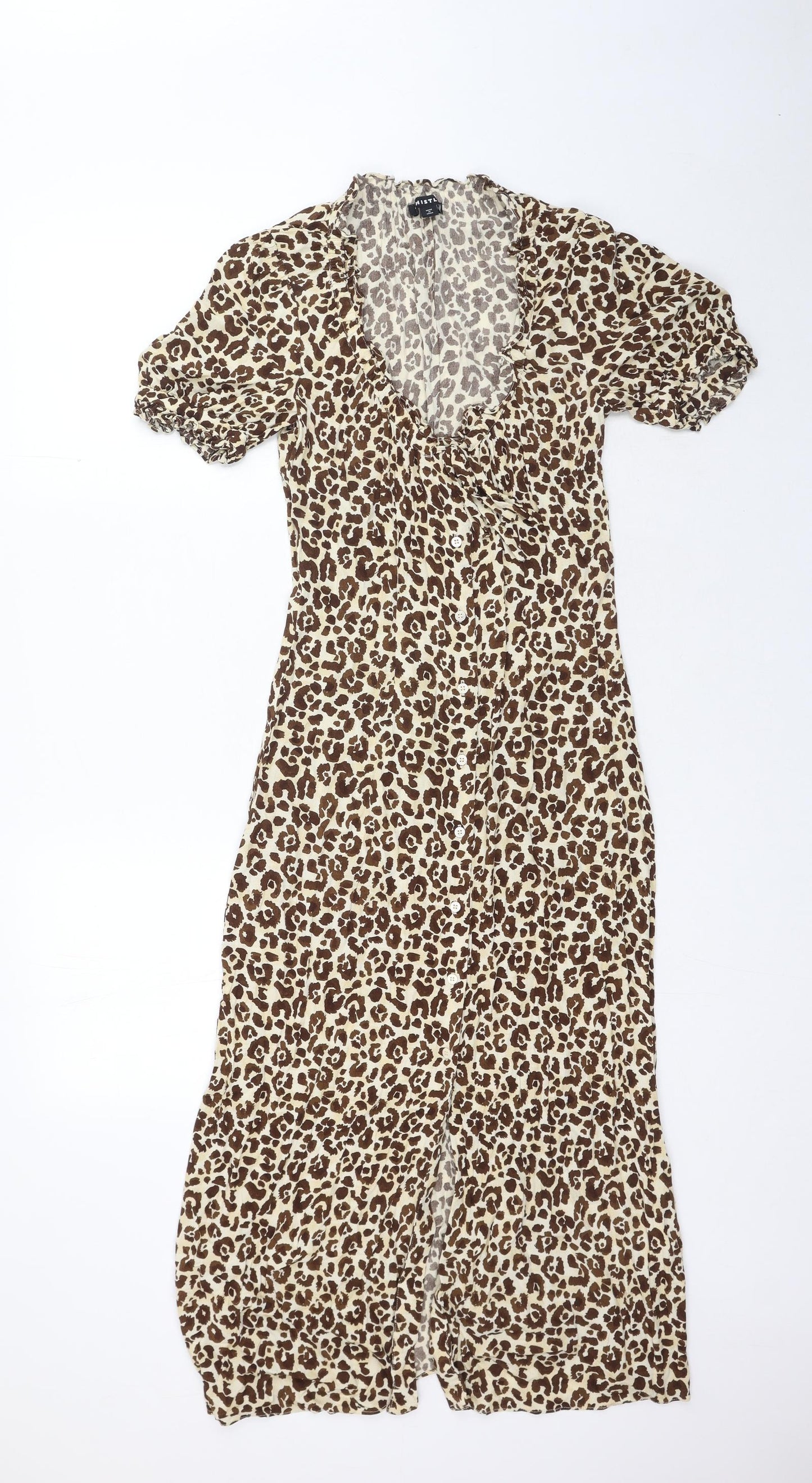 Whistles Womens Brown Animal Print Viscose A-Line Size 6 V-Neck Button - Leopard Print