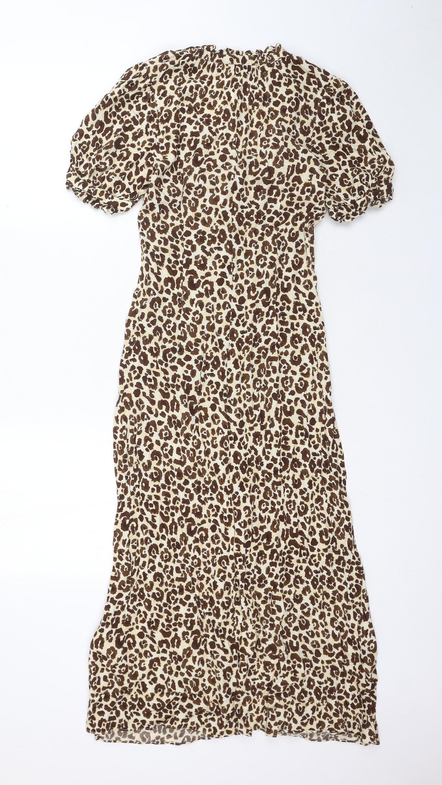 Whistles Womens Brown Animal Print Viscose A-Line Size 6 V-Neck Button - Leopard Print