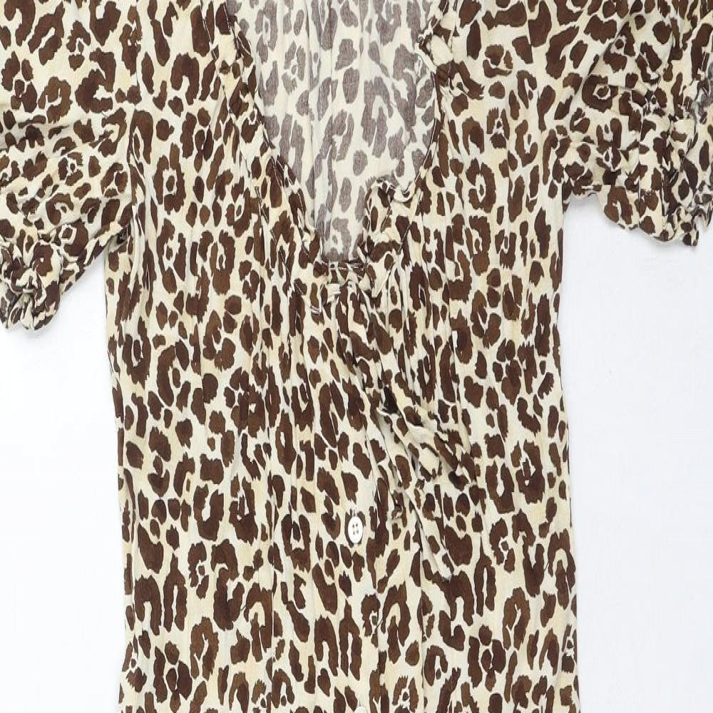 Whistles Womens Brown Animal Print Viscose A-Line Size 6 V-Neck Button - Leopard Print