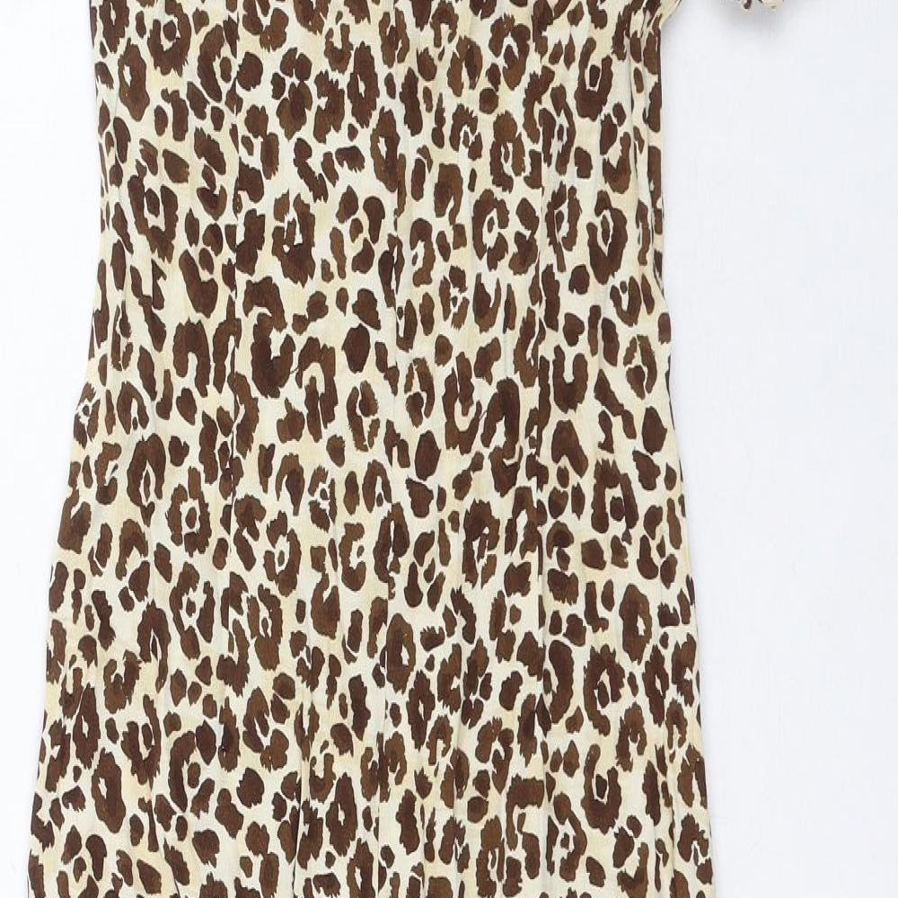 Whistles Womens Brown Animal Print Viscose A-Line Size 6 V-Neck Button - Leopard Print