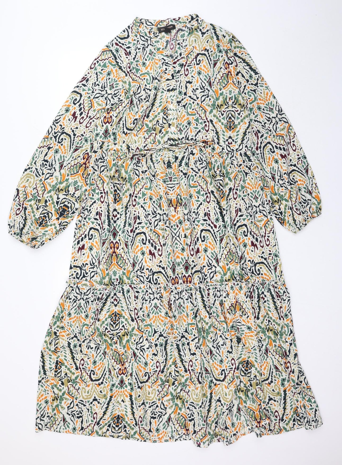 QED London Womens Multicoloured Geometric Polyester A-Line Size S V-Neck Button