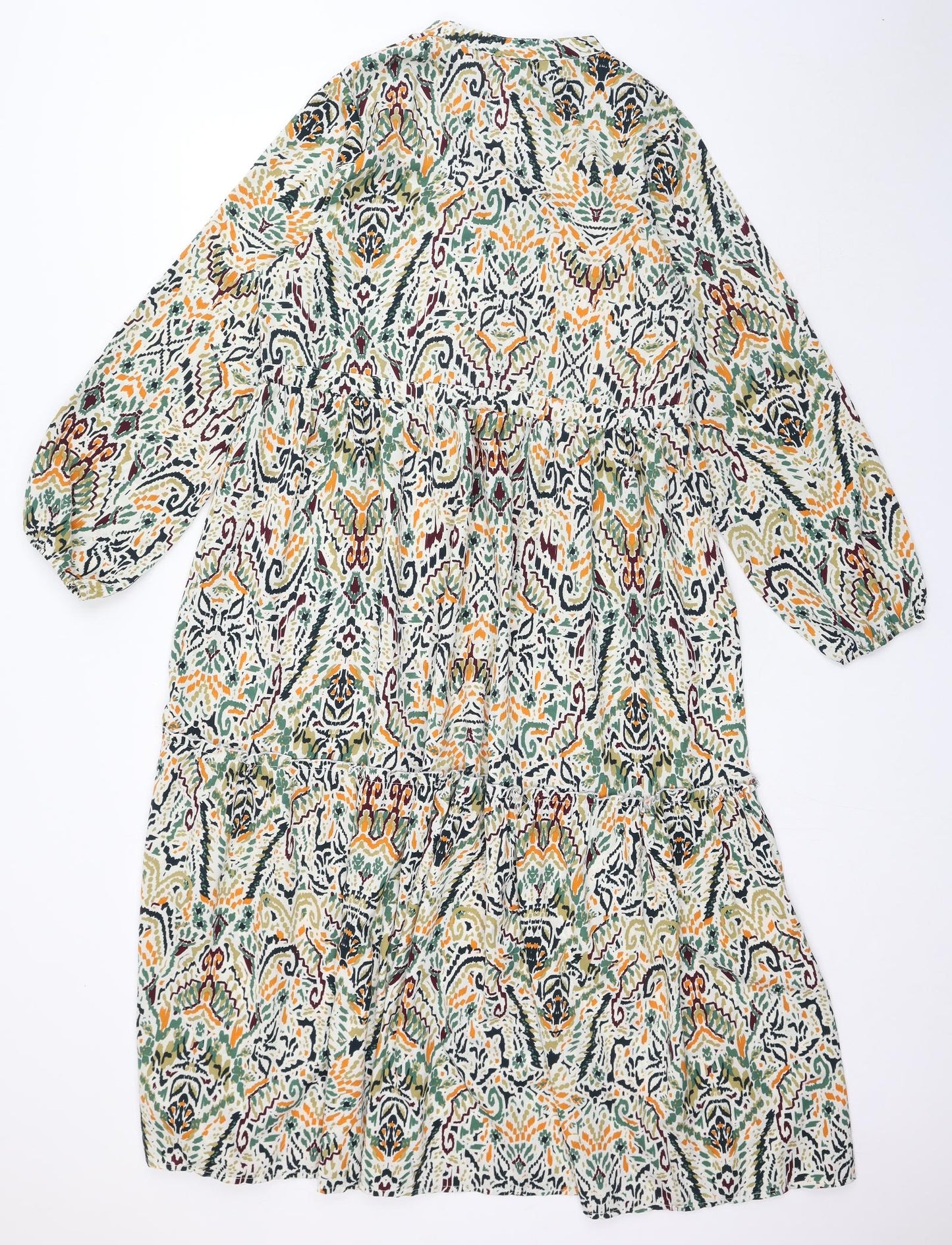 QED London Womens Multicoloured Geometric Polyester A-Line Size S V-Neck Button