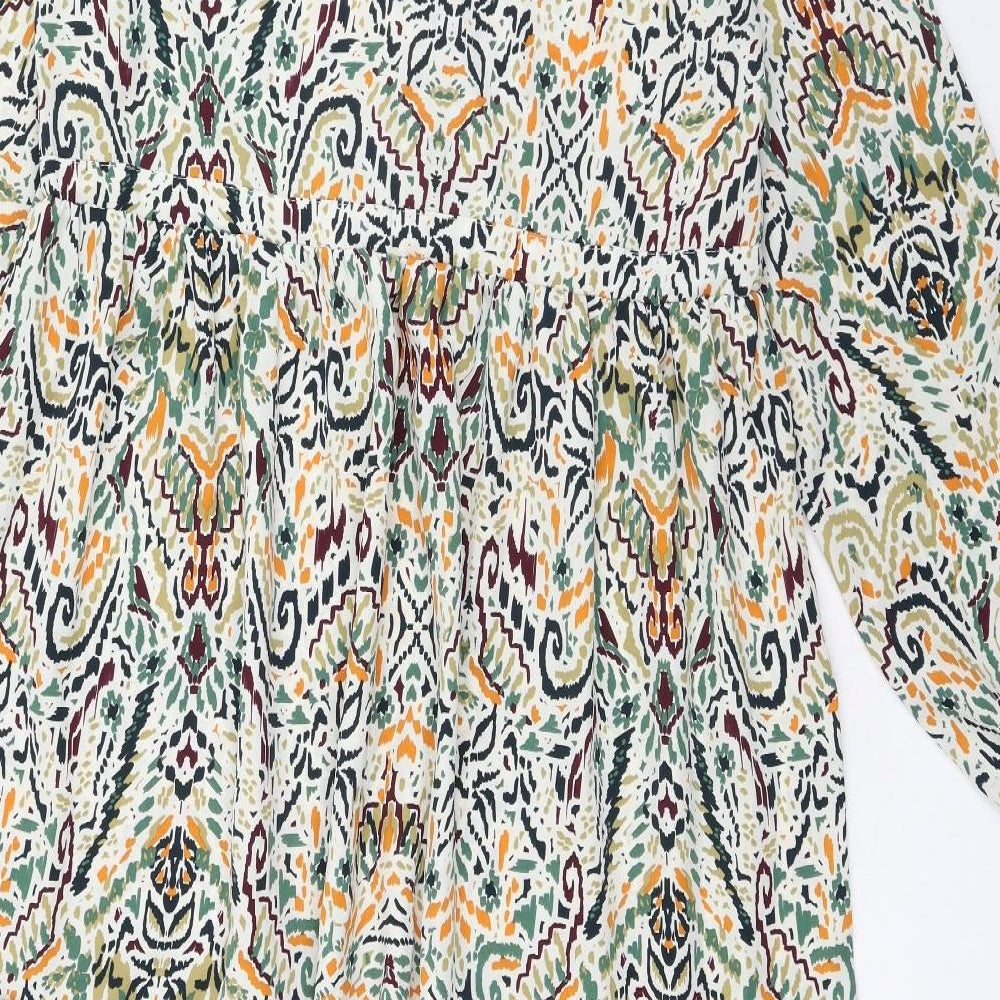 QED London Womens Multicoloured Geometric Polyester A-Line Size S V-Neck Button