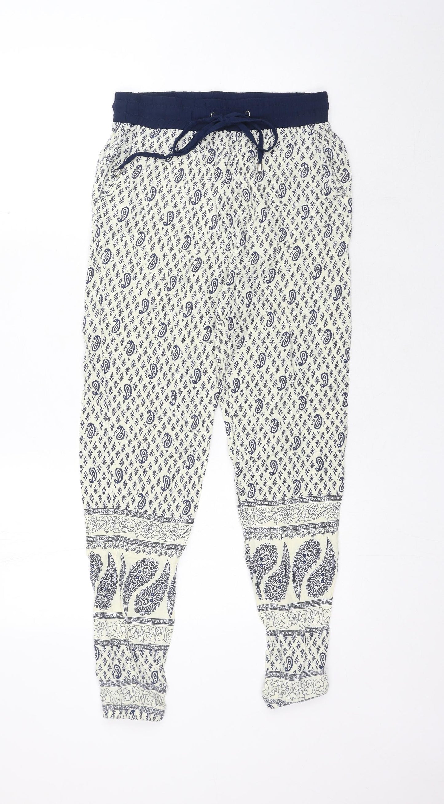 Atmosphere Womens Blue Geometric Viscose Trousers Size 6 Regular