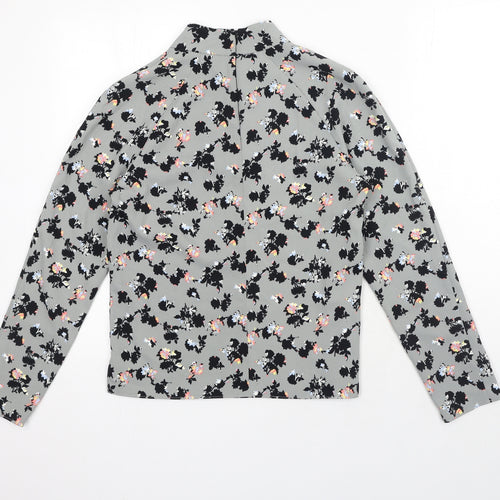 NEXT Womens Grey Floral Polyester Basic Blouse Size 10 Mock Neck