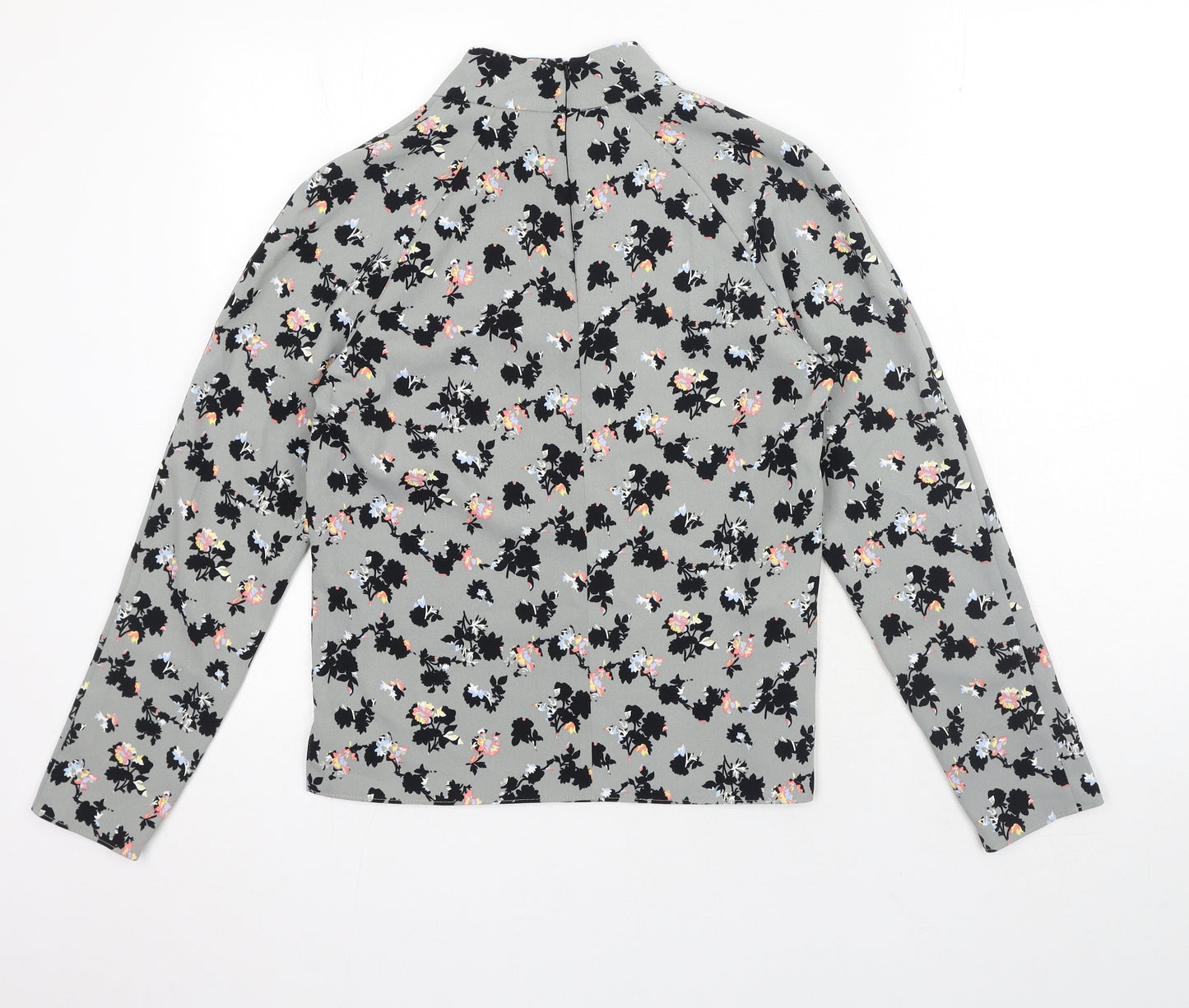 NEXT Womens Grey Floral Polyester Basic Blouse Size 10 Mock Neck