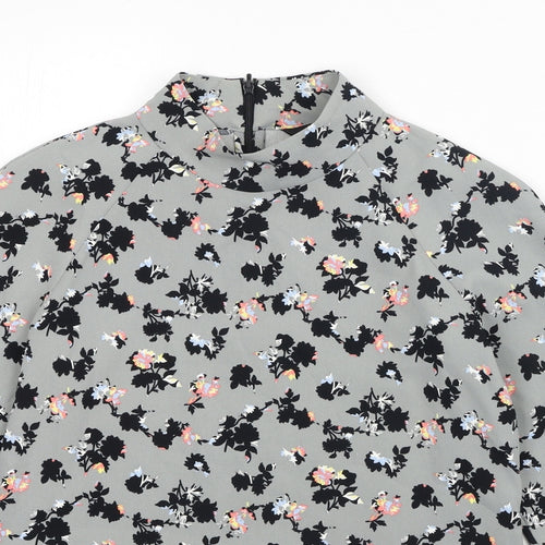 NEXT Womens Grey Floral Polyester Basic Blouse Size 10 Mock Neck