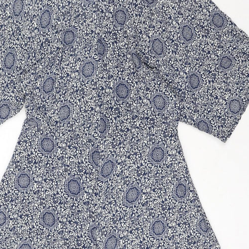Glamorous Womens Blue Geometric Viscose Trapeze & Swing Size 12 Round Neck Zip
