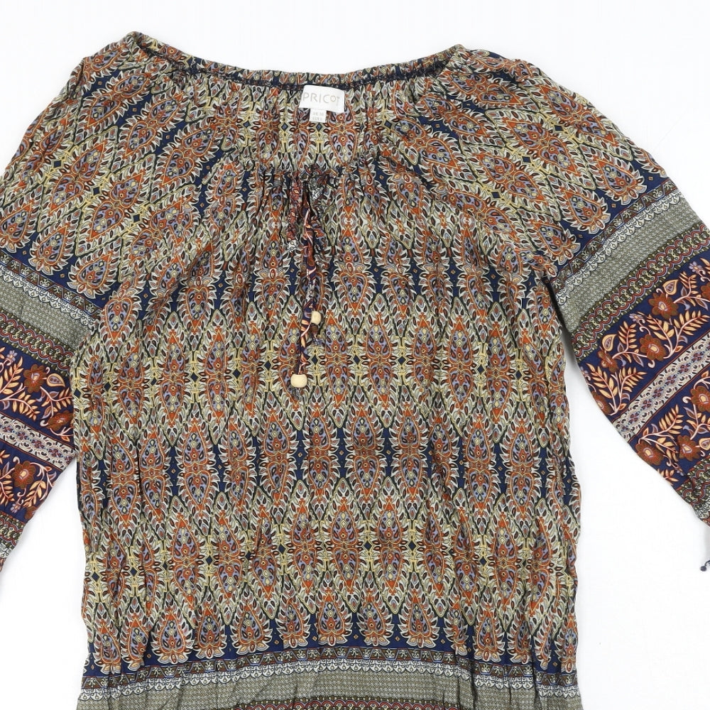 Apricot Womens Multicoloured Geometric Viscose A-Line Size 14 Round Neck Tie
