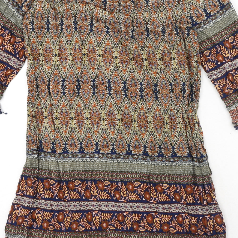 Apricot Womens Multicoloured Geometric Viscose A-Line Size 14 Round Neck Tie