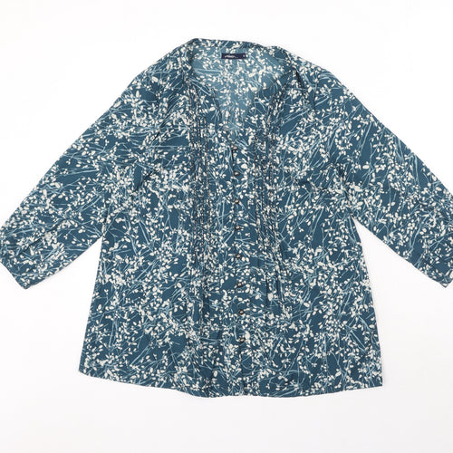 DASH Womens Blue Geometric Polyester Basic Blouse Size 10 V-Neck