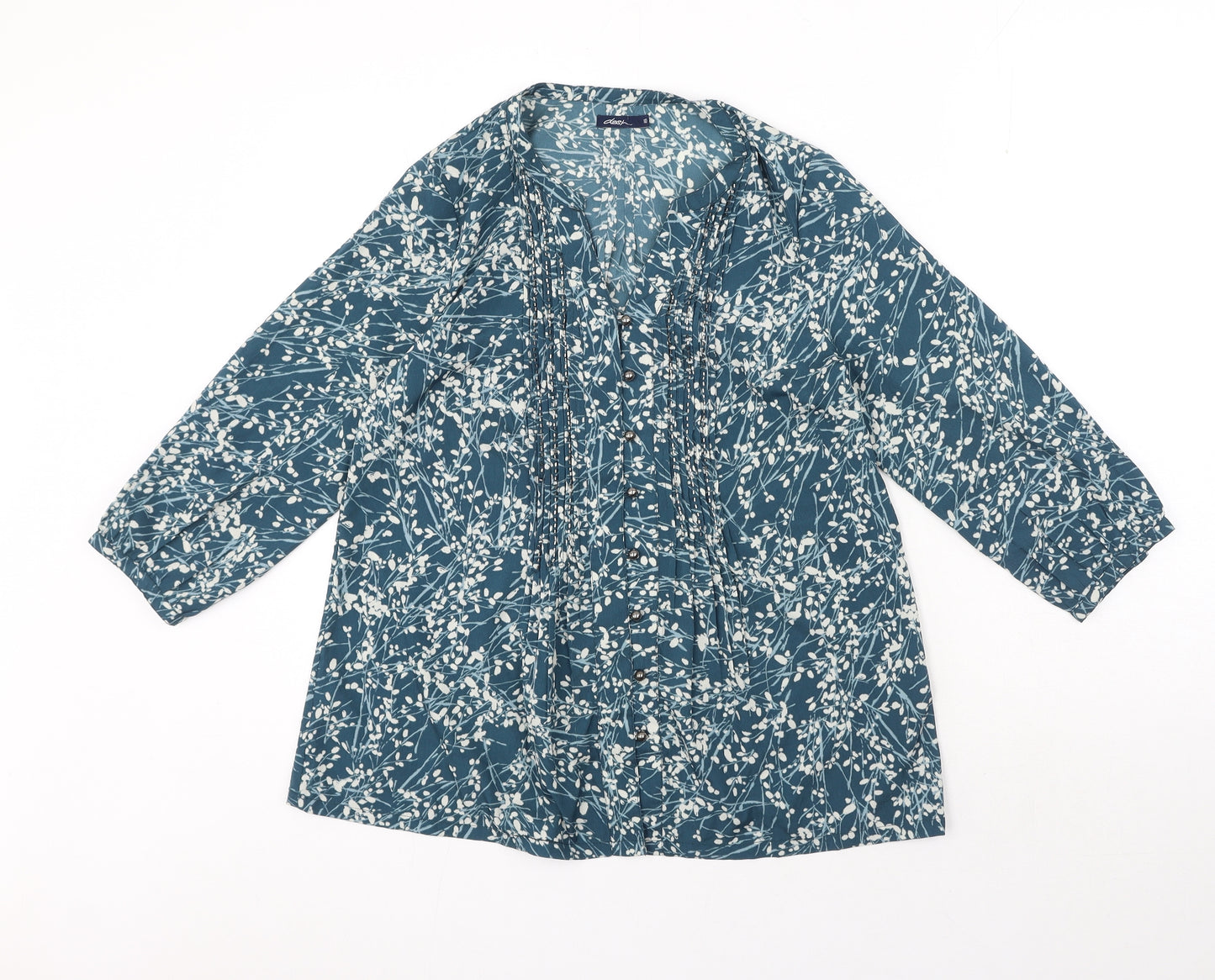 DASH Womens Blue Geometric Polyester Basic Blouse Size 10 V-Neck