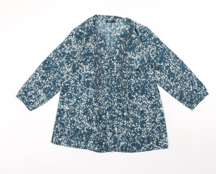 DASH Womens Blue Geometric Polyester Basic Blouse Size 10 V-Neck