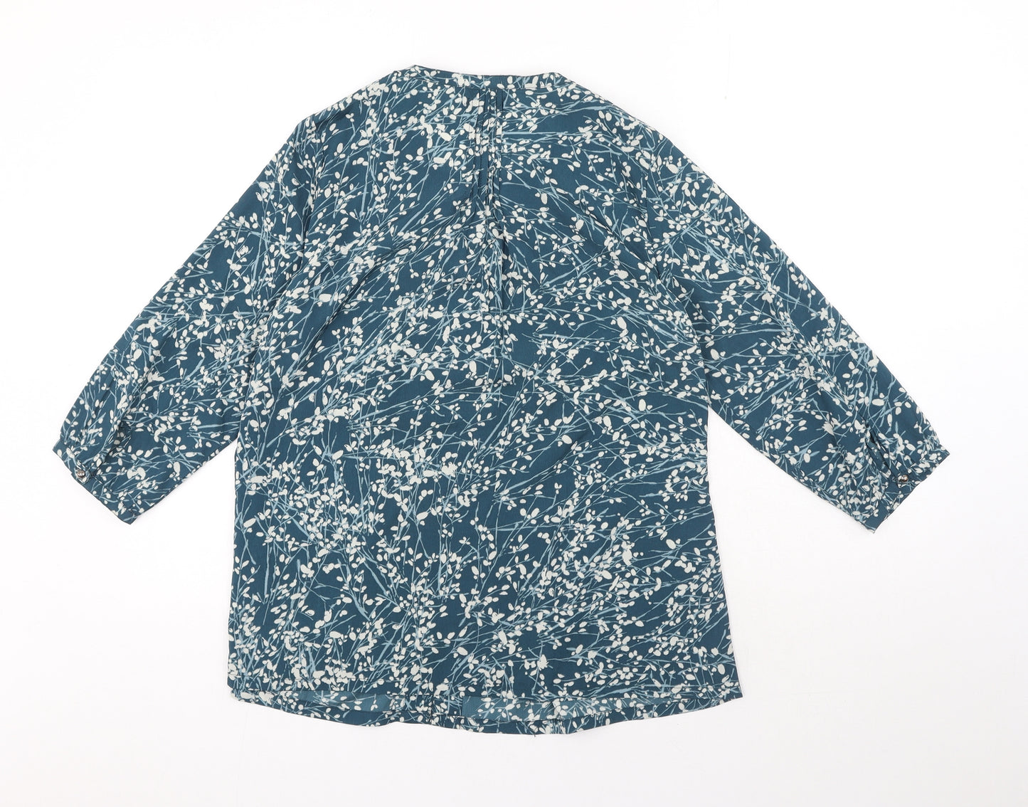 DASH Womens Blue Geometric Polyester Basic Blouse Size 10 V-Neck