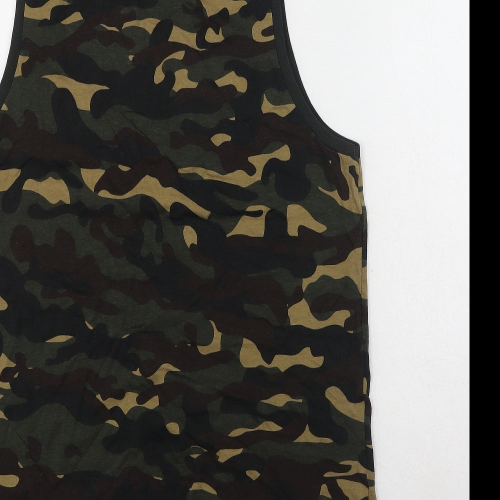 Bershka Womens Green Camouflage Cotton Basic Tank Size M Scoop Neck