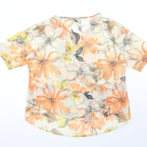 Intown Womens Orange Floral Polyester Basic Blouse Size S Round Neck