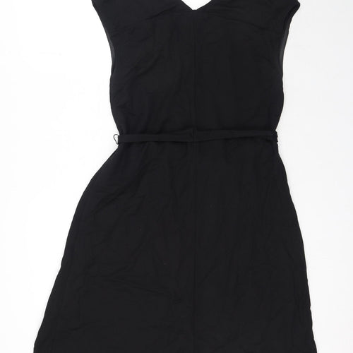 Zara Womens Black Viscose A-Line Size S V-Neck Tie