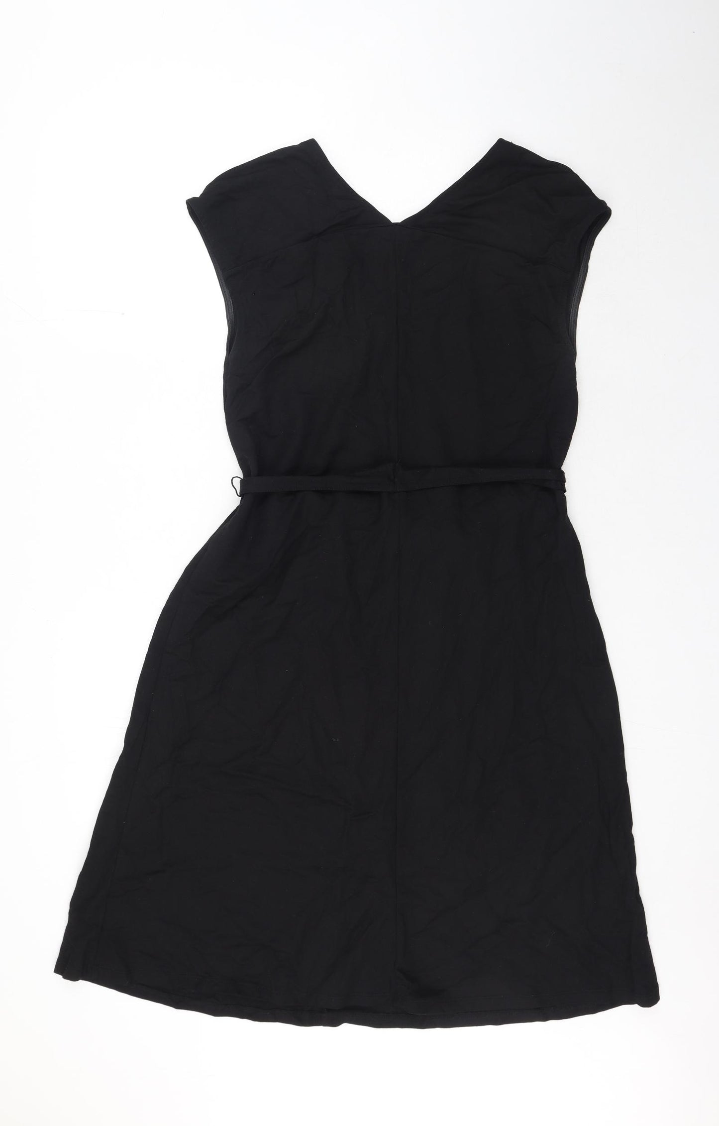 Zara Womens Black Viscose A-Line Size S V-Neck Tie