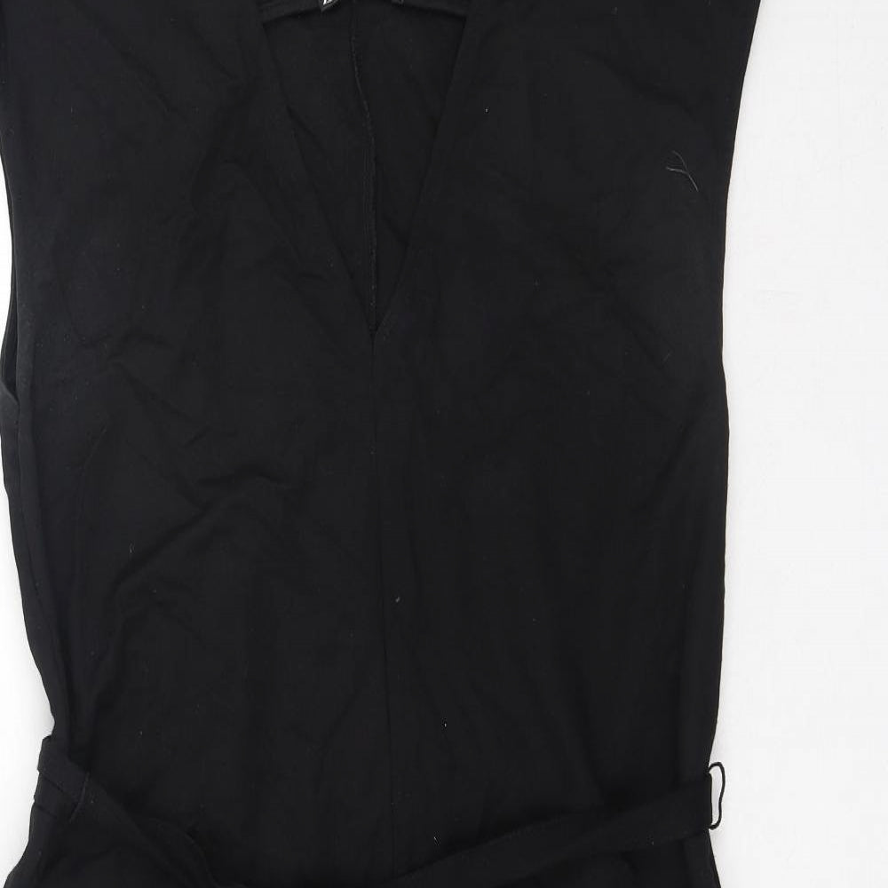 Zara Womens Black Viscose A-Line Size S V-Neck Tie