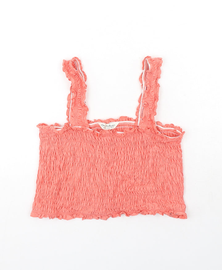 Miss Selfridge Womens Pink Cotton Basic Tank Size 12 Square Neck