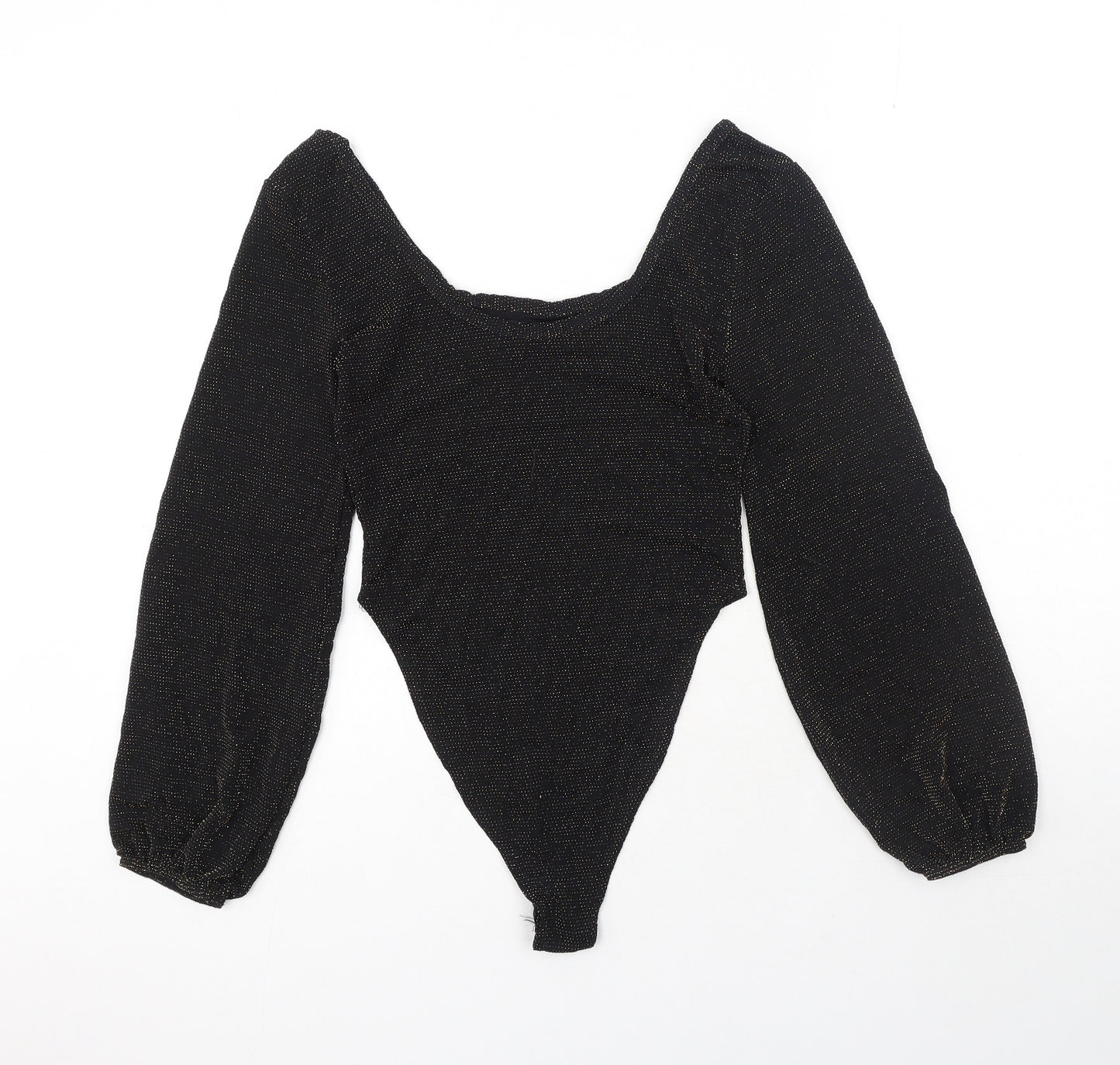 Preworn Womens Black Polyester Bodysuit One-Piece Size 10 Snap