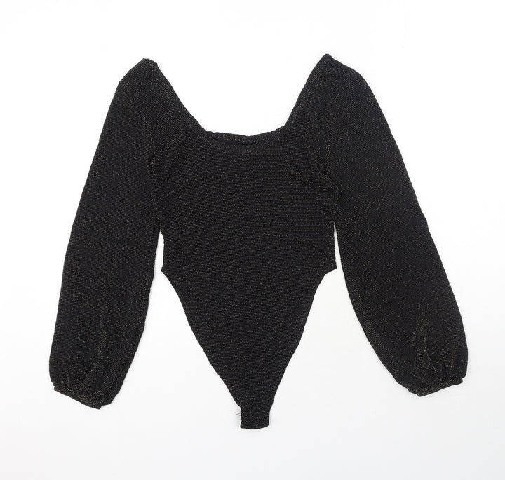 Preworn Womens Black Polyester Bodysuit One-Piece Size 10 Snap