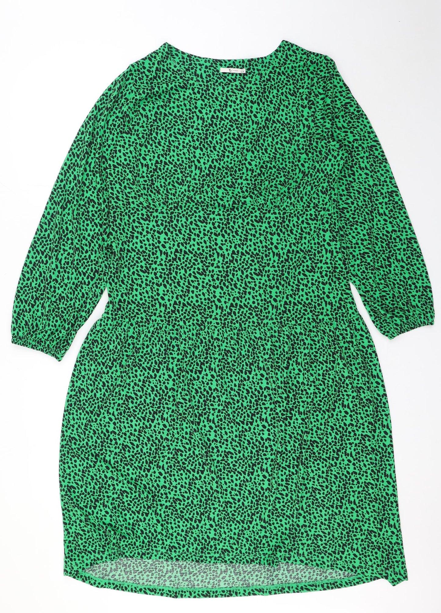 TU Womens Green Geometric Polyester Fit & Flare Size 16 Scoop Neck Pullover