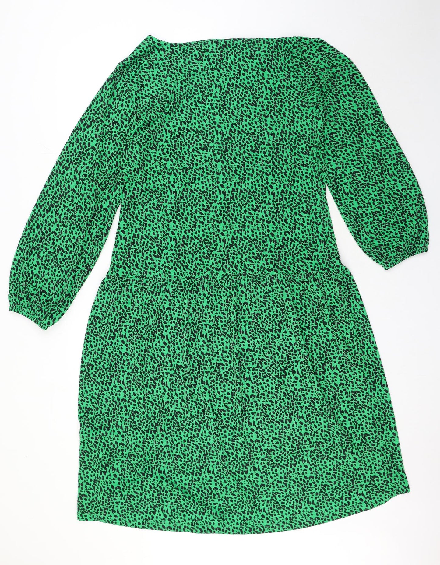 TU Womens Green Geometric Polyester Fit & Flare Size 16 Scoop Neck Pullover