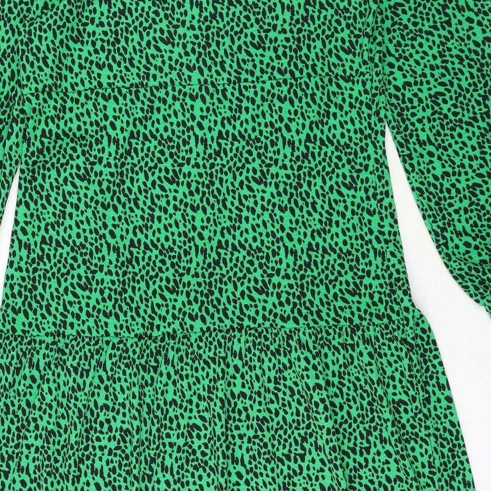 TU Womens Green Geometric Polyester Fit & Flare Size 16 Scoop Neck Pullover