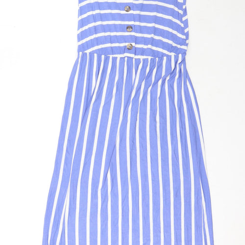 Warehouse Womens Blue Striped Viscose Tank Dress Size 6 Scoop Neck Pullover