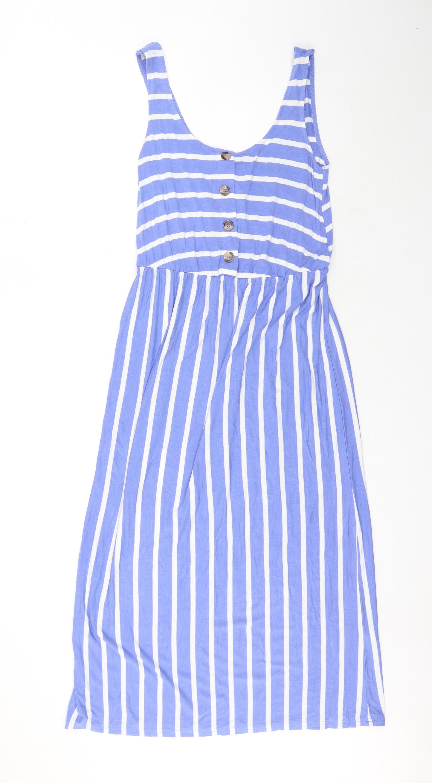 Warehouse Womens Blue Striped Viscose Tank Dress Size 6 Scoop Neck Pullover